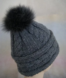 Gorro de pompón, gorro de invierno, gorro con pompón de piel auténtica talla 56-61 NUEVO - Imagen 1 de 7