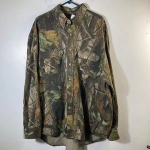 Mens Vintage Duxbak Canvas Camo Shirt Realtree Brown Green 2XL Reg - Picture 1 of 8