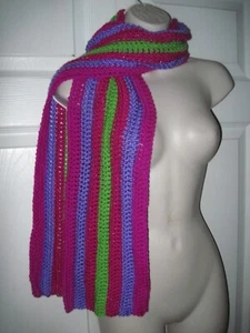 Colorful Long Knit Winter Neck Scarf  Purple Green Burgundy 8.5x79 Stripes New - Picture 1 of 15