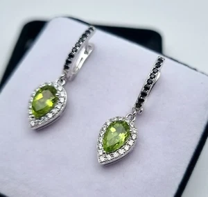 Natural Peridot and Spinel gemstones Earrings, Sterling silver 925, Gold plated - Picture 1 of 4