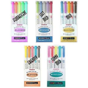 Zebra Mildliner SOFT MILD Mildliner Set of 5 | Blue Package Set WKT7-5 - Picture 1 of 5