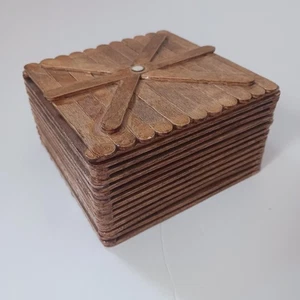 Vtg Folk Tramp Art Popsicle Stick Trinket Jewelry Box Treasure Chest Handmade - Picture 1 of 11