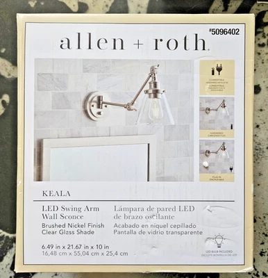 Allen + roth Keala LED 秋千臂壁灯拉丝镍透明玻璃 — 第 1/3 张图片