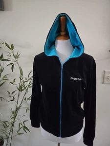 Black Velvet Hooded Full Zip Sweatshirt, S - Picture 1 of 6