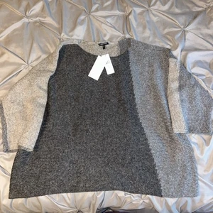 Eileen Fisher NWT Women’s Gray Colorblock Mohair Wool Knit Pullover Sweater XL - Picture 1 of 8