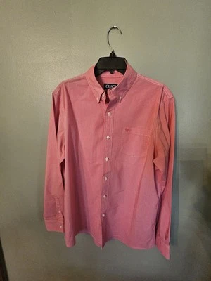 Camisa deportiva Chaps elástica de fácil cuidado rosa a cuadros manga larga para hombre talla L Foto 1 de 4