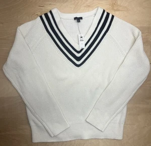 NUEVO CON ETIQUETAS SUÉTER TALBOTS MARFIL Y NEGRO TEXTURIZADO PUNTA CUELLO EN V MUJER MEDIANO - Imagen 1 de 5