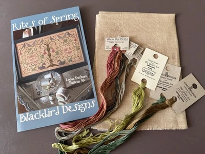 Blackbird Designs RITES of SPRING Loose Feathers Pattern 30 Kit Linen, Threads - Image 1 of 4