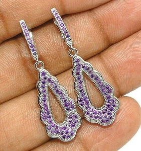 1CT Amethyst 925 Solid Genuine Sterling Silver Earrings Jewelry Y1-2 - Picture 1 of 2