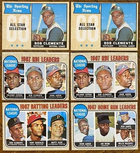 (6) 1968 TOPPS BASEBALL HOF/STAR CARDS AARON ROBERTO CLEMENTE GOOD-VG-EX READ - Picture 1 of 24