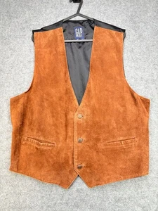 Vintage GAP Men's Medium Suede Vest Brown Black Made in Korea - Picture 1 of 12