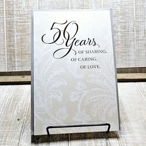 American Greetings Anniversary Card 6x8 50th For Couple Beige White Gold - Picture 1 of 9
