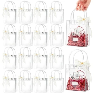 50 PCS Clear Plastic Gift Bags with Handles, Reusable Party Favor Bags with R... - Picture 1 of 7