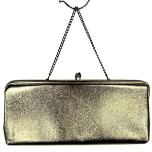 Bolso sin asas dorado vintage para graduación libro de bolsillo 10" correa de cadena con bloqueo de beso satinado glamour - Imagen 1 de 12