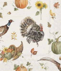 FREE SHIPPING 2 Decoupage Paper Napkins (Turkeys, Pumpkins) - Picture 1 of 2