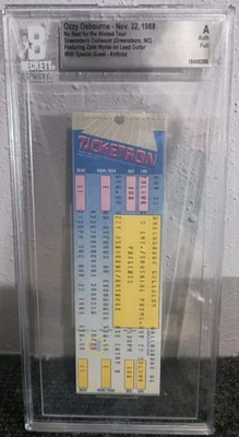 Boleto de gira Ozzy Osbourne & Anthrax Greensboro NC 22 de noviembre de 1988 sin descanso BAS Foto 1 de 4