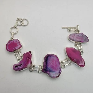 Sterling Silber Armband mit gefärbten Achat Steinen - 7,5" verstellbar - Bild 1 von 7