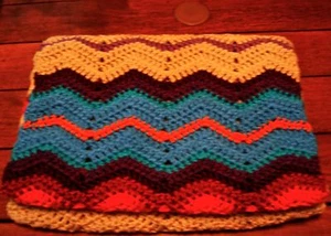 Handarbeit Schal Tuch blau lila orange rot hellbraun - Bild 1 von 4