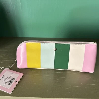 Bolsa para lápices Kate Spade estuche cosmético a rayas caramelo viaje nuevo con etiquetas accesorios incluidos Foto 1 de 4