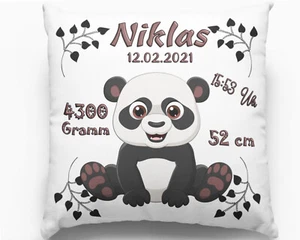 Geschenk Geburt Taufgeschenk Kissen mit Namen Personalisiert Geburtskissen Panda - Bild 1 von 9