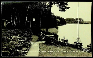 RPPC 1940s Real Photo Postcard Birch Lodge Lake Chetek WI Shore View Bird House - Picture 1 of 2