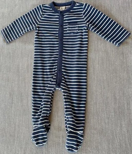 2006 OLD NAVY Striped Velour Pocket Footed One-Piece Romper 6-12M Navy Blue - Picture 1 of 6