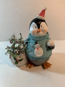Christmas VTG Button Bouquet/Penguine-Country Farmhouse Shabby Winter Decor - Picture 1 of 4