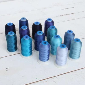 Threadart 14 Cone Blue Color Builder Polyester Thread Set - 1000m Cones - Picture 1 of 8