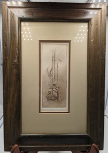 T Ryan Signed Framed Intaglio Print 7/20 "In Harbor" Sailboats Sea Birds 9"x13" - Picture 1 of 8