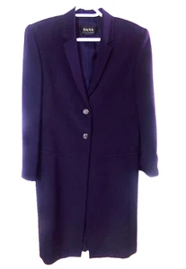 NWOT DANA BUCKMAN SZ.4, PURPLE 100% SILK LOG SLEEVE LONG DRESS COAT - Imagen 1 de 11