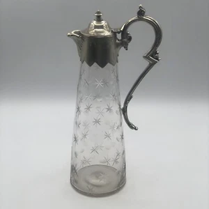 English Victorian Style Decanter or Pitcher Silver Plated Cut Glass Starburst - Picture 1 of 14