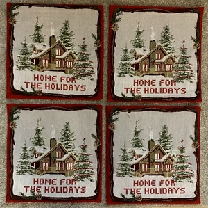 Manteles individuales "HOGAR PARA LAS VACACIONES" Juego de 4 tapices cuadrados escena de invierno - Imagen 1 de 6