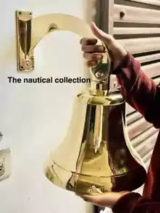"Campana de barco de latón náutico antigua de 18"" - Campana de puerta colgante grande con montada en la pared" - Imagen 1 de 12