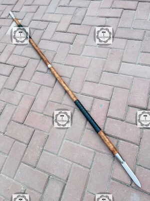 75'' Long Spear Wood Handle Handmade Steel Blade On Both Spear side Leather Grip - Image 1 of 4