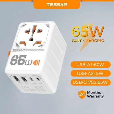 Universal Travel Adapter 2 USB C and 2 USB A Port GaN 65W  Fast charging - Image 1 of 4