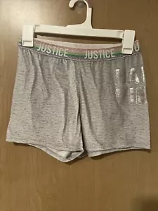 Girls Justice Shorts- Happy Vibes Sparkle Logo Band Size 12 grey - Picture 1 of 5
