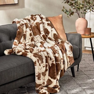Member's Mark Hotel Premier Luxury Faux Fur Throw Blanket 60in x 70in Brown Cow - Picture 1 of 2