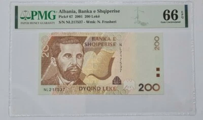 2001 Albania 200 Leke PMG66 EPQ GEM UNC【P-67】 - Image 1 of 4