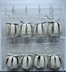 8 NEW Rustic White Metal Pumpkin Thanksgiving Autumn Fall Table Place Holders - Picture 1 of 3