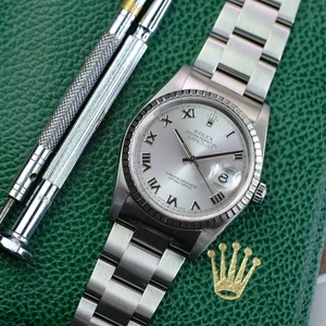 Rolex Mens Watch Datejust 16220 Gray Roman Dial 36mm Stainless Steel - Picture 1 of 8
