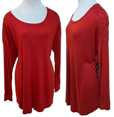 NUEVO Suéter de Lavandería Francés Plus 2X ROJO Manga Larga Cuello en V Tejido Foto 1 de 4