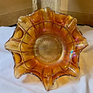Imperial Marigold Iridescent Carnival Glass Bowl Paneled Thumbprint Ruffled Edge - Picture 1 of 15