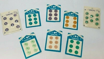 Lote De Colección Botones Supreme Nuevo En Tarjeta 8 Paquetes Verde Púrpura Naranja Mod BIN J Foto 1 de 4