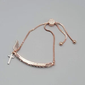 IBB CN Loved and Blessed Bracelet Rose Gold tone Crystal Rhinestone Adjustable - Picture 1 of 10
