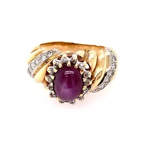 Vintage 14K Yellow Gold Pink Star Sapphire Diamond Estate Ring Size 6.5 - Picture 1 of 6