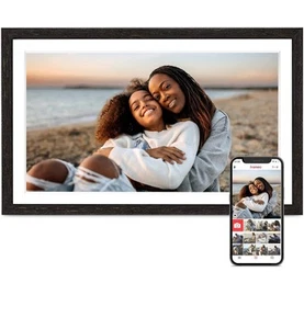 Black Woodgrain 15.6 In Frameo Digital Photo Frame Built WiFi 1080 FHD - Picture 1 of 8