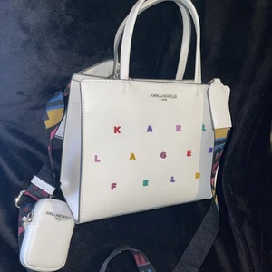 BORSA A TRACOLLA KARL LAGERFELD PARIS MAYBELLE LOGO BIANCO NUOVA - Foto 1 di 6