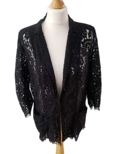 Gerard Darel Blazer Women Size 42 UK14 Black Lace Sheer Scallop Lightweight. - Picture 1 of 6