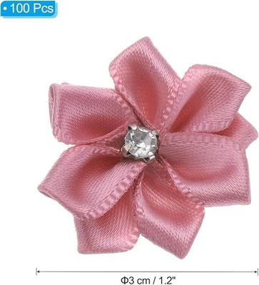 PATIKIL 1.2 Inch Small Salmon Satin Ribbon Flowers, 100 Pcs Mini Fabric Flowers - Image 1 of 4