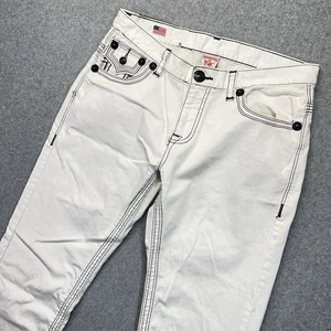 True Religion Billy Big T Jeans Mens 34 X 34 White Straight USA Made READ - Picture 1 of 22